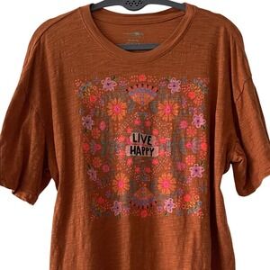 NATURAL LIFE Rust Orange 'Live Happy' Floral Short Sleeve Tee